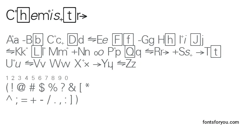 A fonte Chemistr – alfabeto, números, caracteres especiais