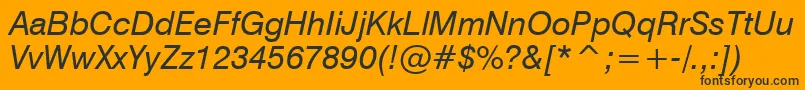 Swiss721ItalicWin95bt-Schriftart – Schwarze Schriften auf orangefarbenem Hintergrund