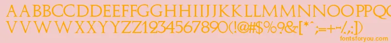 フォントImplicitcapsssk – オレンジの文字がピンクの背景にあります。