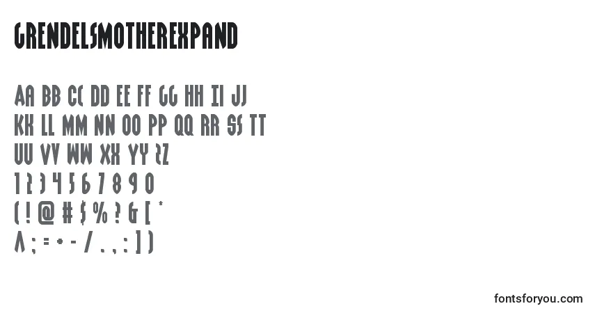 Шрифт Grendelsmotherexpand – алфавит, цифры, специальные символы