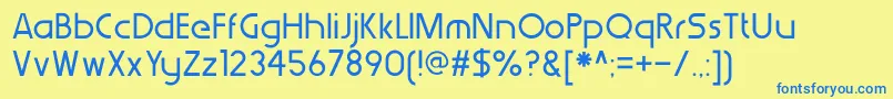 フォントWerkhausRegular – 青い文字が黄色の背景にあります。