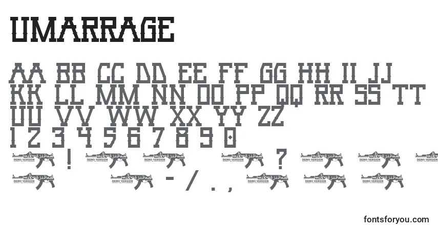Schriftart UmarRage (25473) – Alphabet, Zahlen, spezielle Symbole
