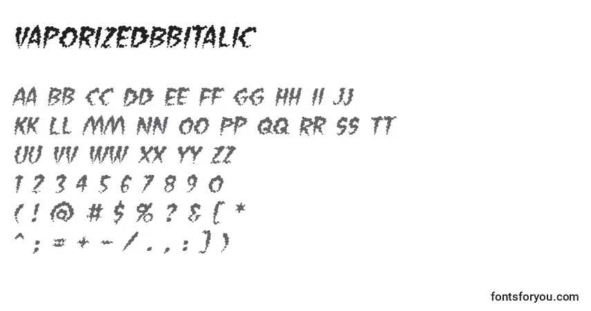 Czcionka VaporizedBbItalic – alfabet, cyfry, specjalne znaki