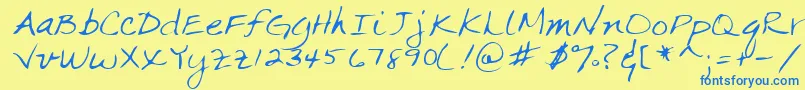 フォントLehn063 – 青い文字が黄色の背景にあります。