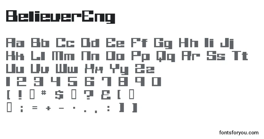 Czcionka BelieverEng – alfabet, cyfry, specjalne znaki
