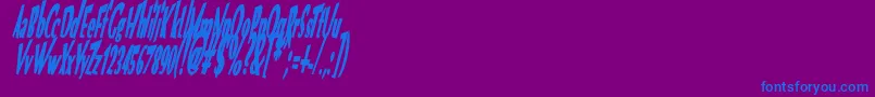 Czcionka VtcOptikaBoldItalic – niebieskie czcionki na fioletowym tle