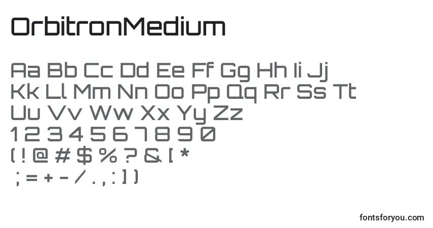 Czcionka OrbitronMedium – alfabet, cyfry, specjalne znaki