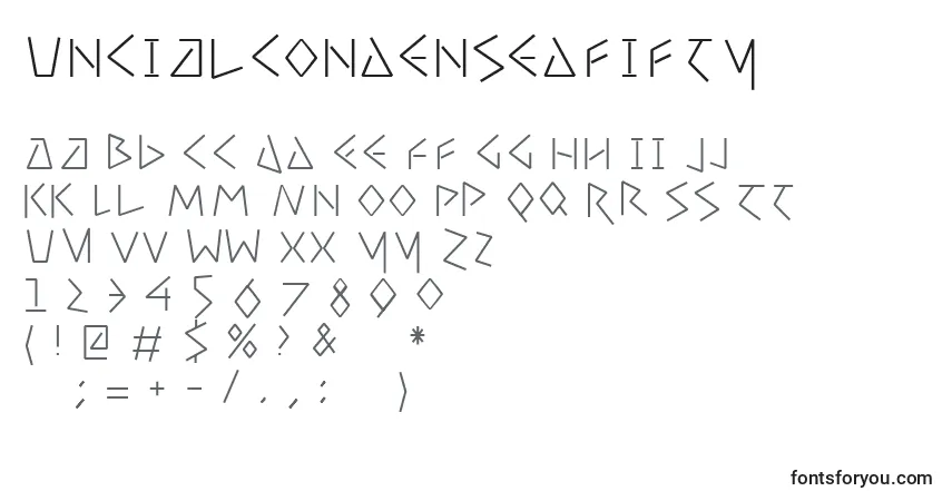 Czcionka Uncialcondensedfifty – alfabet, cyfry, specjalne znaki