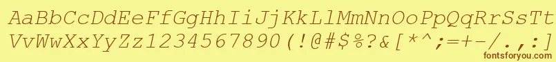 フォントCouri0 – 茶色の文字が黄色の背景にあります。