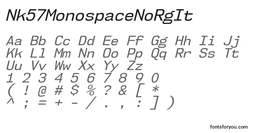 Шрифт Nk57MonospaceNoRgIt – алфавит, цифры, специальные символы