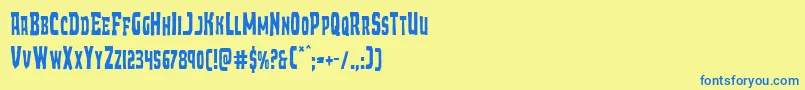 フォントDemonpriestcond – 青い文字が黄色の背景にあります。