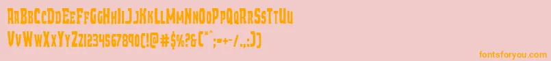 フォントDemonpriestcond – オレンジの文字がピンクの背景にあります。