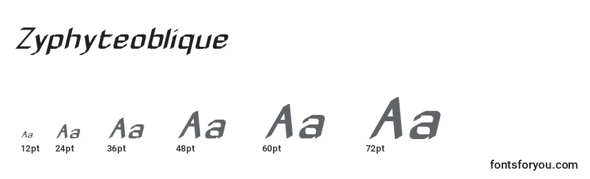 Размеры шрифта Zyphyteoblique
