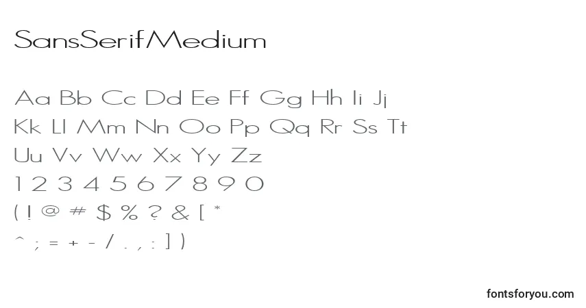 Czcionka SansSerifMedium – alfabet, cyfry, specjalne znaki