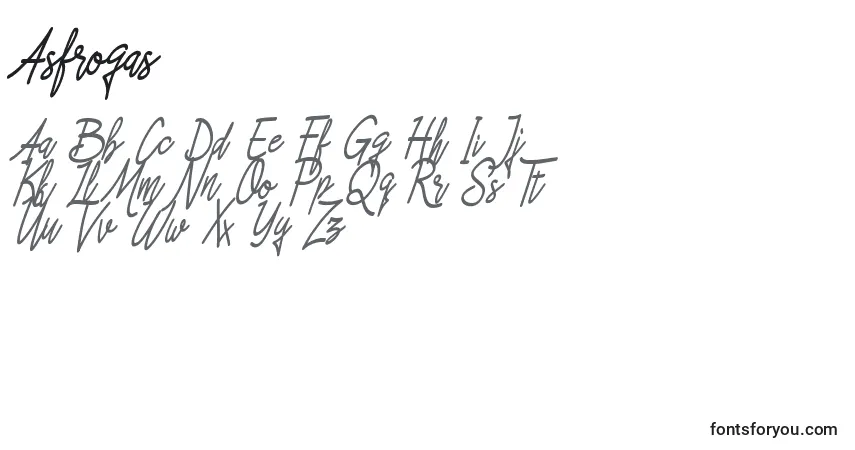 A fonte Asfrogas (25511) – alfabeto, números, caracteres especiais