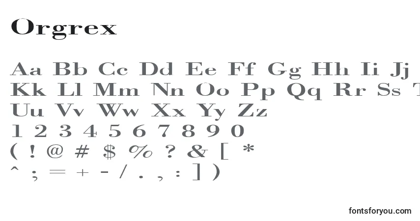 Czcionka Orgrex – alfabet, cyfry, specjalne znaki