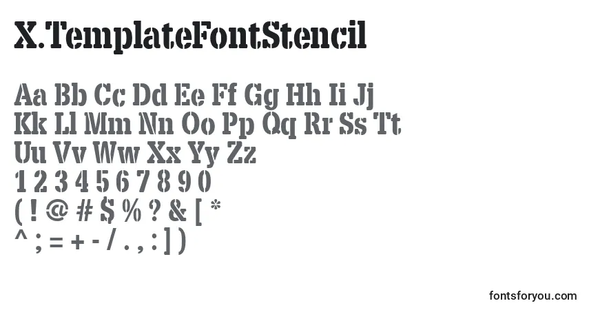 Schriftart X.TemplateFontStencil – Alphabet, Zahlen, spezielle Symbole
