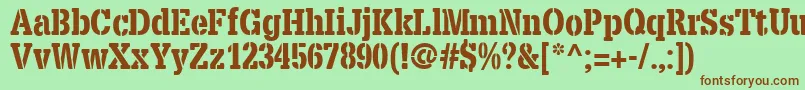 Fonte X.TemplateFontStencil – fontes marrons em um fundo verde