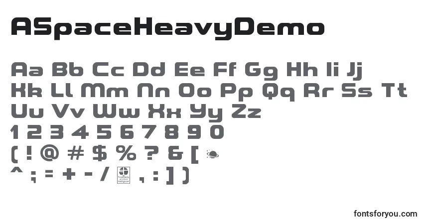 Шрифт ASpaceHeavyDemo – алфавит, цифры, специальные символы