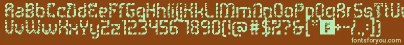 フォント5metrikLightAlien – 緑色の文字が茶色の背景にあります。