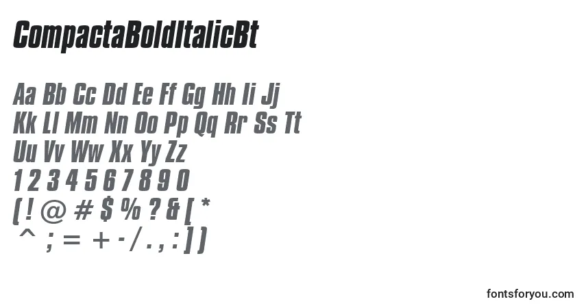 A fonte CompactaBoldItalicBt – alfabeto, números, caracteres especiais