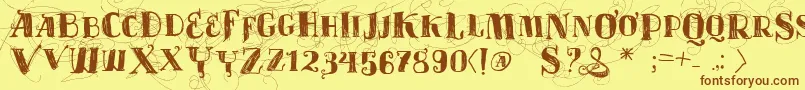 Vtks Velhos Tempos-Schriftart – Braune Schriften auf gelbem Hintergrund