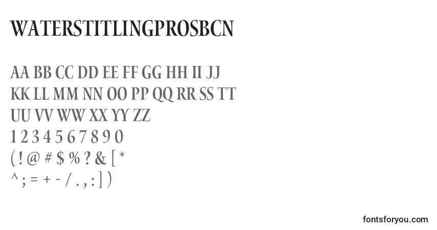 A fonte WaterstitlingproSbcn – alfabeto, números, caracteres especiais