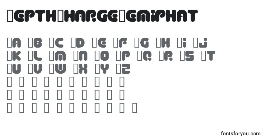 A fonte DepthChargeSemiphat – alfabeto, números, caracteres especiais