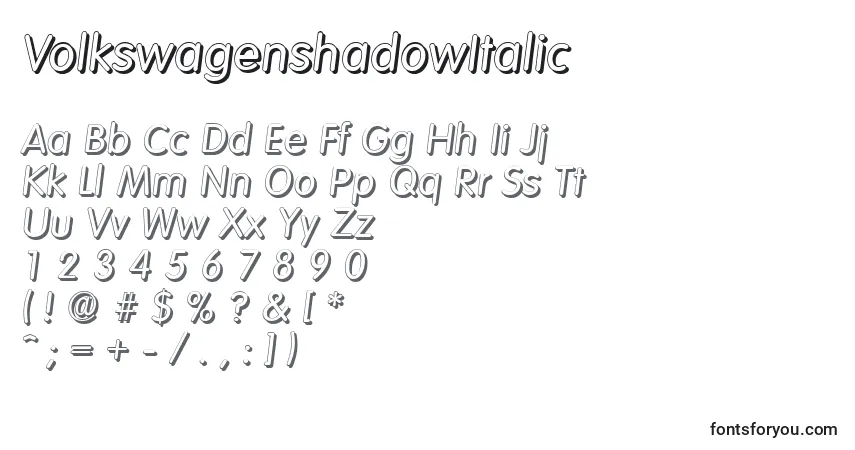 VolkswagenshadowItalicフォント–アルファベット、数字、特殊文字
