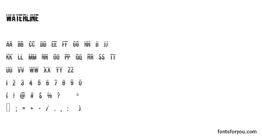 Czcionka Waterline – alfabet, cyfry, specjalne znaki