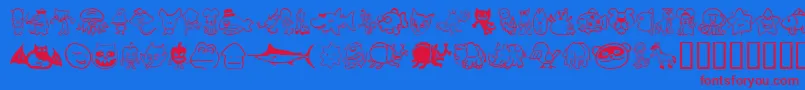 Sakabeanimal02-Schriftart – Rote Schriften auf blauem Hintergrund