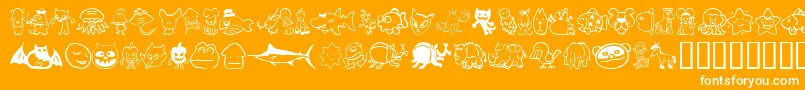 Sakabeanimal02-Schriftart – Weiße Schriften auf orangefarbenem Hintergrund