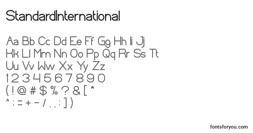 Schriftart StandardInternational – Alphabet, Zahlen, spezielle Symbole
