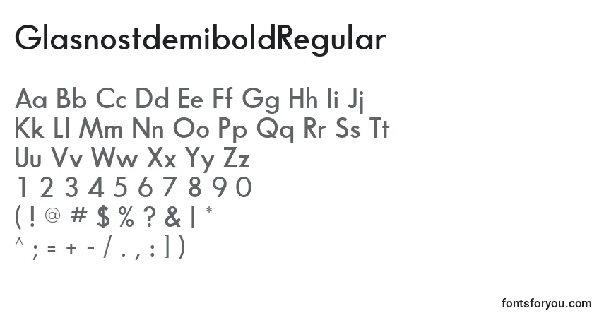 Czcionka GlasnostdemiboldRegular – alfabet, cyfry, specjalne znaki