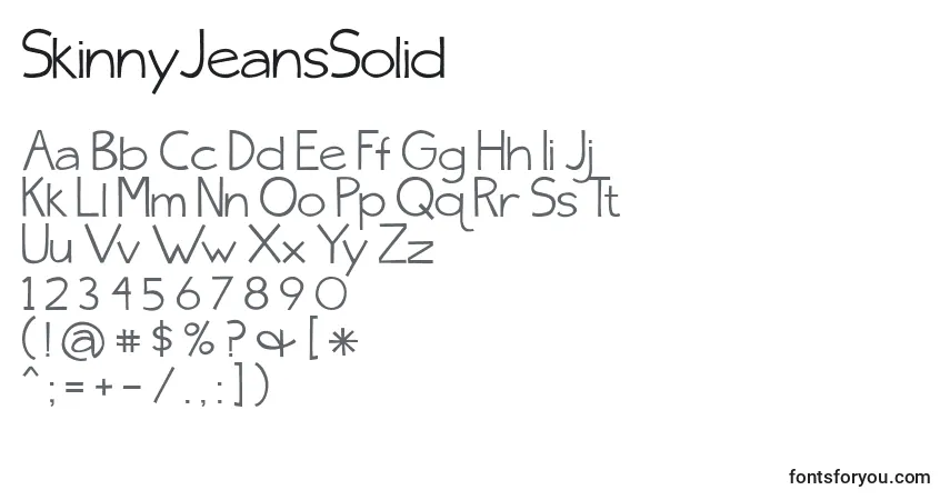 A fonte SkinnyJeansSolid – alfabeto, números, caracteres especiais