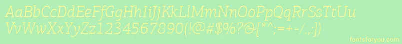 フォントPfagoraslabproLightitalic – 黄色の文字が緑の背景にあります
