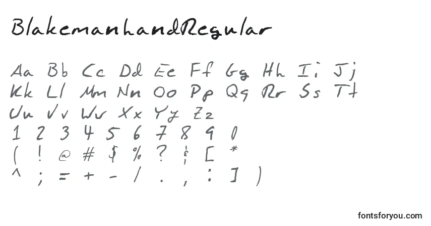 BlakemanhandRegular Font – alphabet, numbers, special characters