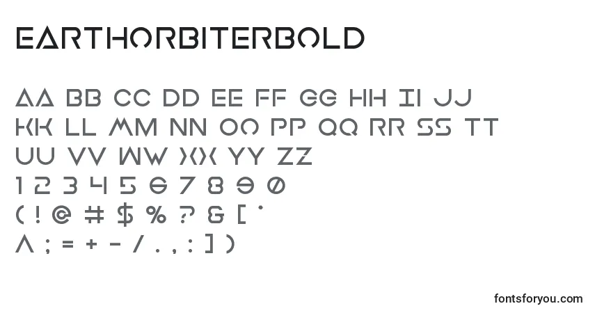 Czcionka Earthorbiterbold – alfabet, cyfry, specjalne znaki