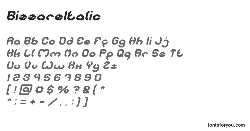 Schriftart BizzareItalic – Alphabet, Zahlen, spezielle Symbole