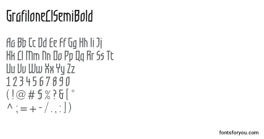 A fonte GrafiloneLlSemiBold – alfabeto, números, caracteres especiais