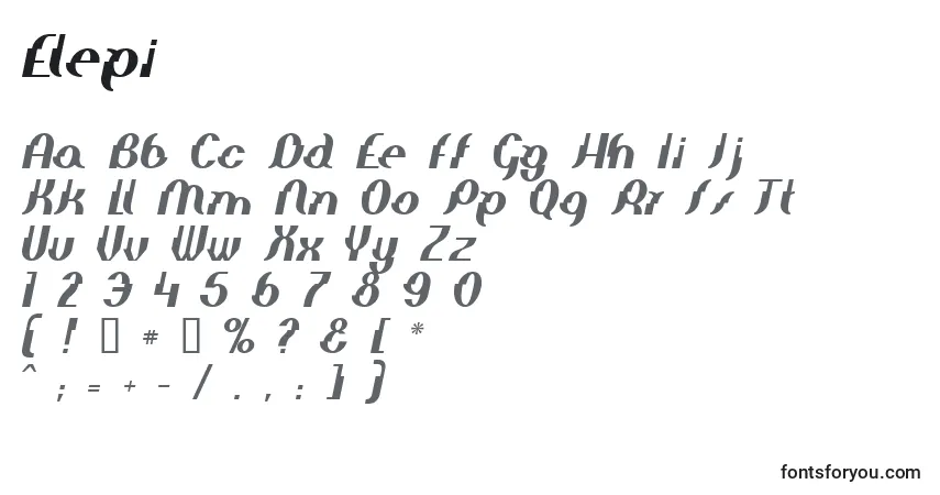 A fonte Elepi – alfabeto, números, caracteres especiais