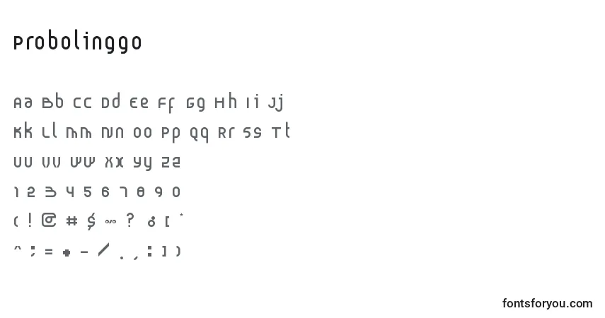 A fonte Probolinggo – alfabeto, números, caracteres especiais