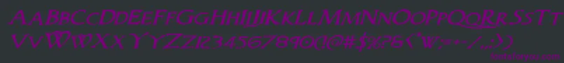 Weitere Informationen zur Woodgodexpandital-Schriftart Woodgodexpandital-Schriftart – Violette Schriften auf schwarzem Hintergrund