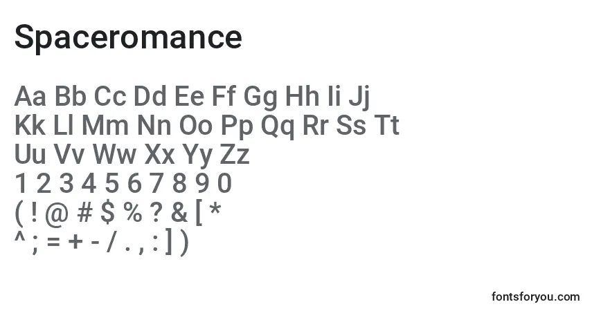 Schriftart Spaceromance – Alphabet, Zahlen, spezielle Symbole