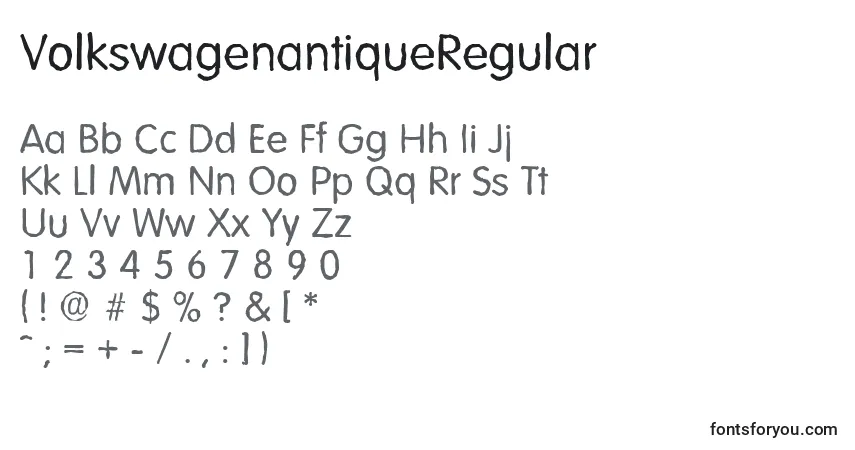 Czcionka VolkswagenantiqueRegular – alfabet, cyfry, specjalne znaki