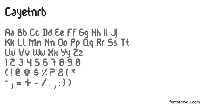 Czcionka Cayetnrb – alfabet, cyfry, specjalne znaki
