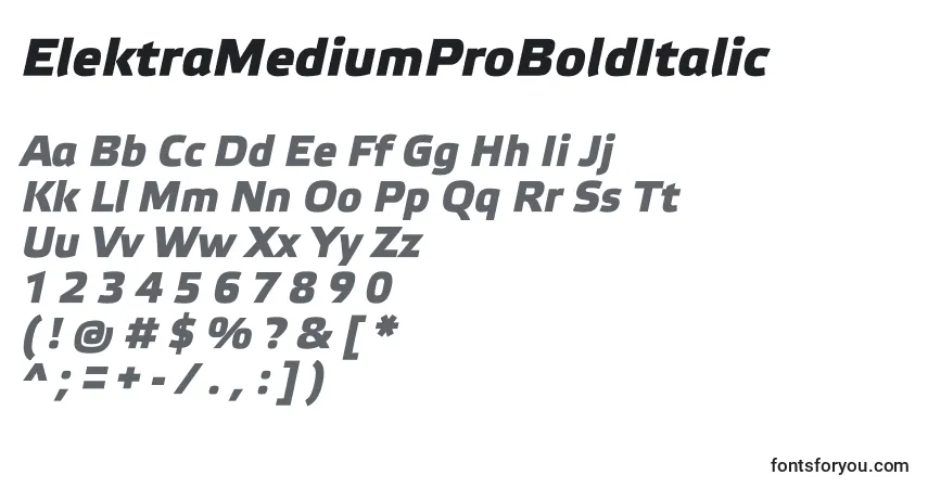 A fonte ElektraMediumProBoldItalic – alfabeto, números, caracteres especiais