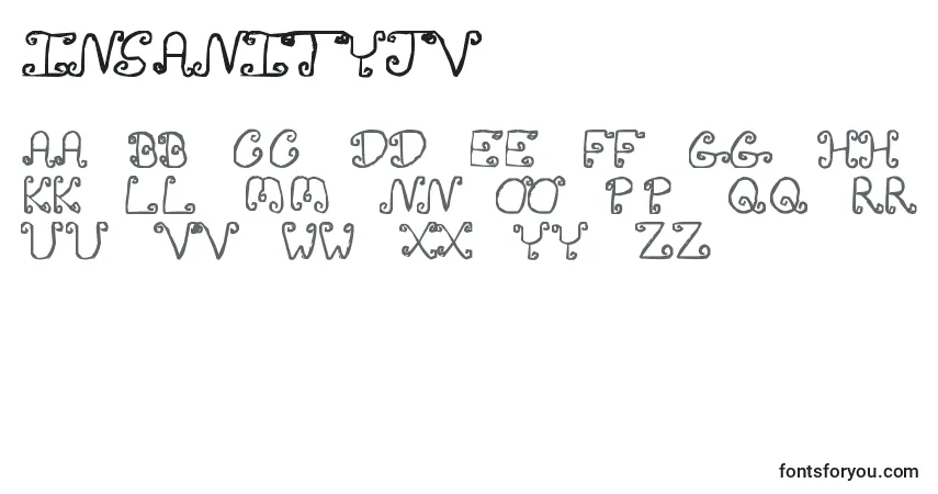 A fonte InsanityJv – alfabeto, números, caracteres especiais