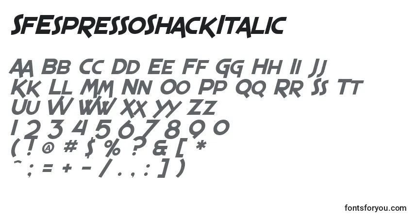 Schriftart SfEspressoShackItalic – Alphabet, Zahlen, spezielle Symbole