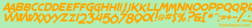 フォントSfEspressoShackItalic – オレンジの文字が緑の背景にあります。